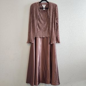 David's Bridal 2 Piece Gold Sequin Beaded Neckline Over Jacket & Dress 14W